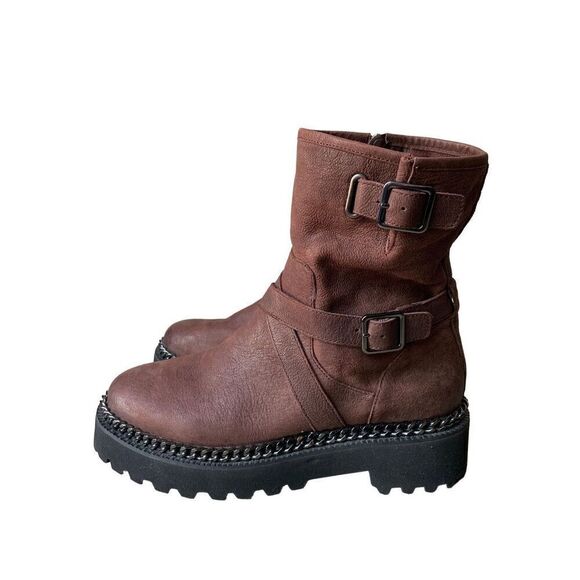 Vince Camuto Womens VCMESSTIA Leather Lug Sole Ankle Boots In Brown - Picture 5 of 9